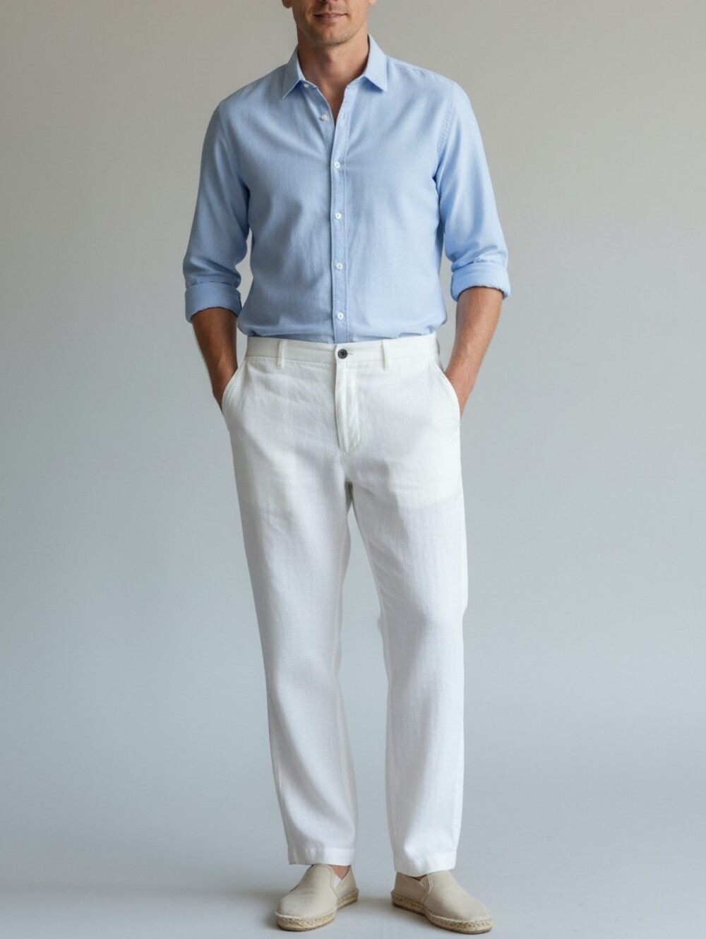 Zara White Linen-Blend Pants Mens L Minimalist Casual Retro 90s Y2M Office